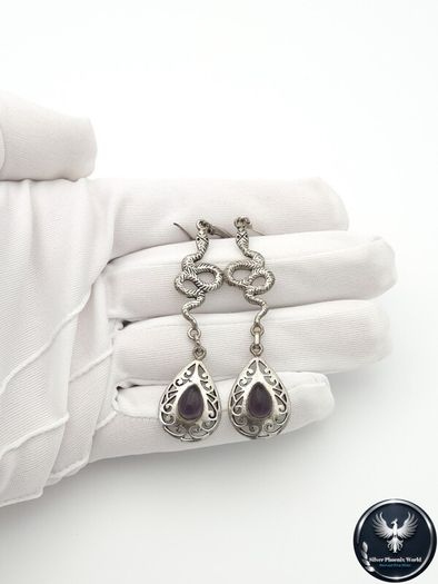 Vintage 925 Sterling Silver & Colour Changing Amethyst Witchy Gothic Snake Earrings
