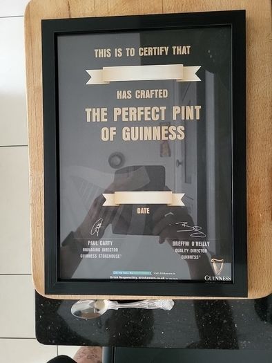 guinness perfect pint cert