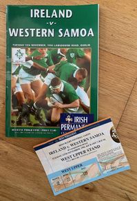 Very Rare 1996 Ireland v Western Samoa - November International Programme + Match Ticket