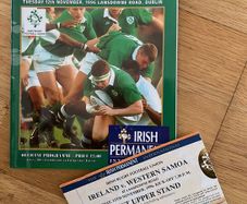 Very Rare 1996 Ireland v Western Samoa - November International Programme + Match Ticket