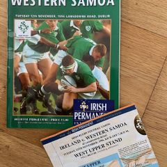 Very Rare 1996 Ireland v Western Samoa - November International Programme + Match Ticket