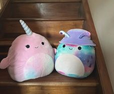Squishmallows Bundle, Narwhal & Alien (Galaxy + Pink) Soft Plush Toys