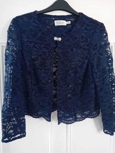 Uk 10 Eliza J 2 piece Navy Midi Dress and Lace Jacket