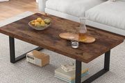 120cm Long Rustic Brown Coffee Table, Rustic Wooden Farmhouse Centre Table for Living Room &amp; Office