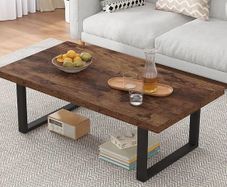 120cm Long Rustic Brown Coffee Table, Rustic Wooden Farmhouse Centre Table for Living Room & Office