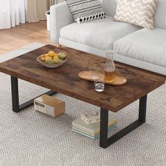 120cm Long Rustic Brown Coffee Table, Rustic Wooden Farmhouse Centre Table for Living Room & Office