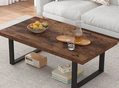120cm Long Rustic Brown Coffee Table, Rustic Wooden Farmhouse Centre Table for Living Room & Office