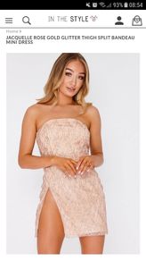 In the style rose gold glitter thigh split bandeau dress bnwt