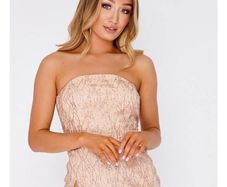 In the style rose gold glitter thigh split bandeau dress bnwt
