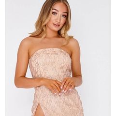 In the style rose gold glitter thigh split bandeau dress bnwt