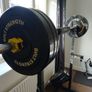 155kg Bumper Plate Set 7ft Olympic Bar and adjustable Squat Stands. Image 5