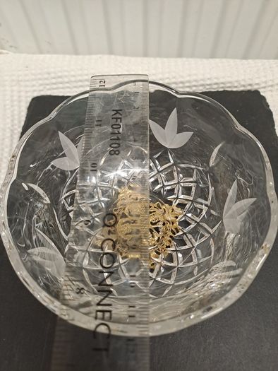 1980s Vintage Cut Crystal Bowl with Gilt Base
