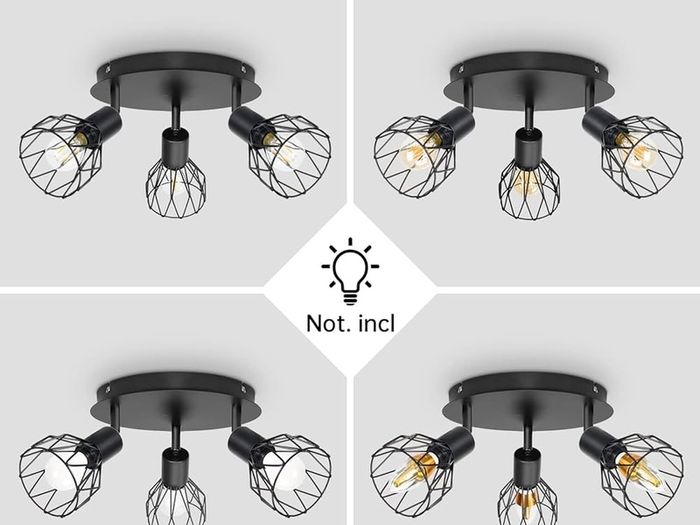 Spot Light Fittings for Ceilings Adjustable Metal Wire Cage Kitchen Spotlight Ceiling Lights with E14 Base Black 3 Way Ceiling Light Industrial for Indoor Bedroom Hallway Living Room Shop