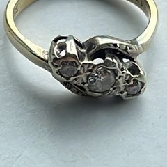 Antique gold engagement ring, Art Deco 18ct gold engagement ring with 3 diamonds set in platinum mount
