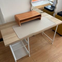 Ikea desk with shelves, computer stand and mouse mat