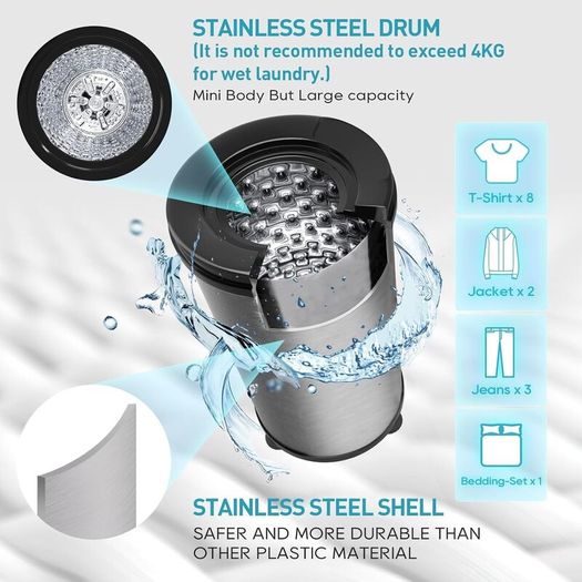 Spin Dryer 4kg by Umelome, Energy&Power Saving Spinner 2800 RPM Clothes Dryer, Energy Efficiency Class: A+++, Gravity Drain dryer, Silvery
