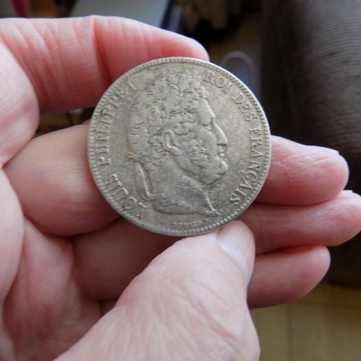 France 1839 B,5 francs.King Louis Philippe.90% silver.