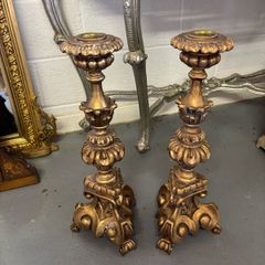 Pair of Large Baroque-Style Gilt Candleholders