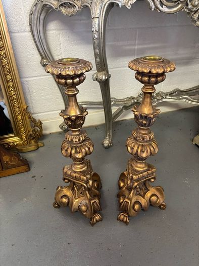Pair of Large Baroque-Style Gilt Candleholders