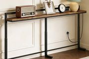 200 cm Slim Console Table with Adjustable Height (70 cm-90 cm), Behind Sofa Table Skinny with Outlet, Long Entryway Table, Couch Table Behind Sofa