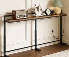 200 cm Slim Console Table with Adjustable Height (70 cm-90 cm), Behind Sofa Table Skinny with Outlet, Long Entryway Table, Couch Table Behind Sofa
