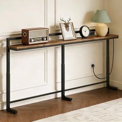 200 cm Slim Console Table with Adjustable Height (70 cm-90 cm), Behind Sofa Table Skinny with Outlet, Long Entryway Table, Couch Table Behind Sofa