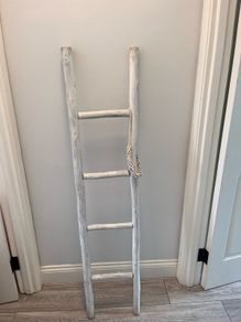 Solid Wood Whitewashed Decorative Ladder