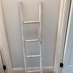 Solid Wood Whitewashed Decorative Ladder