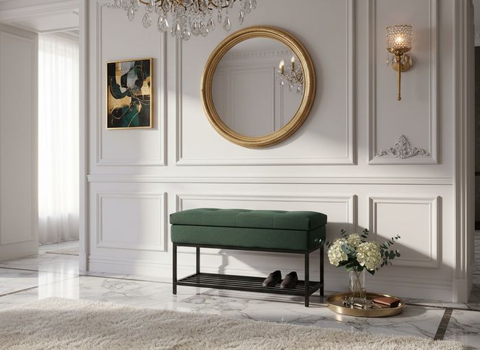 Emerald Vault Storage Ottoman  Bottle Green Velvet with Hidden Compartment