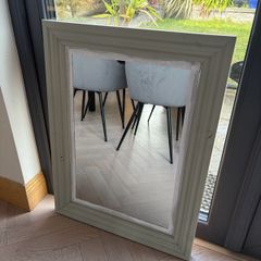 Upcycled Solid Wood Mirror Farrow and Ball Blue Grey 84 x 63cm