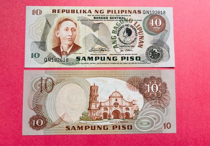 Philippines. 10 Piso  1981  Pick 167a   Overprint Ferdinand  Marcos ( Uncirculated )
