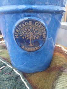 Ceramic Pot Heritage Garden design, glazed blue with nice indoor plant