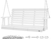Wooden Porch Swing 4.5 ft, Patio bench swing for Courtyard & Garden, Upgraded 880 lbs Strong Load Capacity, Heavy Duty Swing Chair Bench with Hanging Chains for Outdoors, White