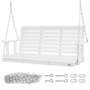 Wooden Porch Swing 4.5 ft, Patio bench swing for Courtyard & Garden, Upgraded 880 lbs Strong Load Capacity, Heavy Duty Swing Chair Bench with Hanging Chains for Outdoors, White
