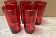 5 Red Tall High Ball Glasses