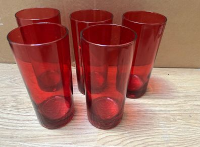 5 Red Tall High Ball Glasses