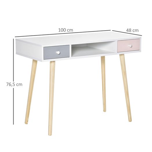 Kids Wooden Study Table Writing Desk with Drawer Ergonomic 39 x 19 x 30 White and Pink