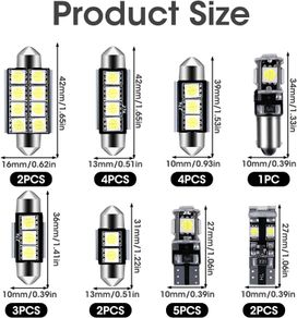 23PCS LED Car Bulbs T10 Interior Car Lights LED Bulbs 5050 W5W 6500K Canbus Error Free LED Bulbs Kit with Decoding Light for Car Interior Dome Map Door Courtesy License Plate Lights 8 Models White