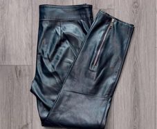 Zara Black Faux Leather Biker Trousers Zip Detail High Waist UK 10