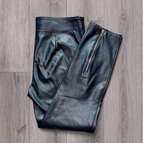 Zara Black Faux Leather Biker Trousers Zip Detail High Waist UK 10