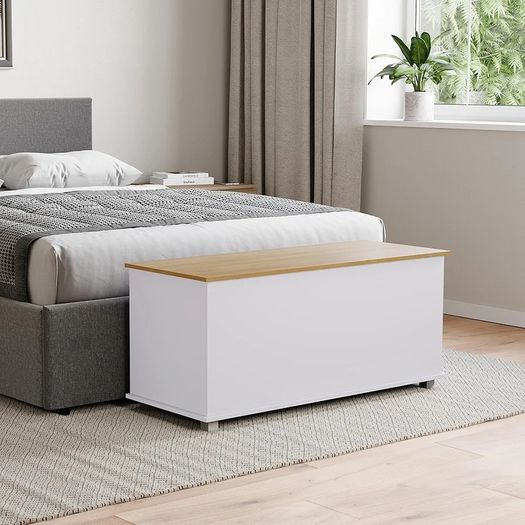Arlington Storage Ottoman, Wood in White, 100x40x48cm - Storage Ottoman with Lift-Up Lid, Ideal for Toys, Bedding & Footstool Use