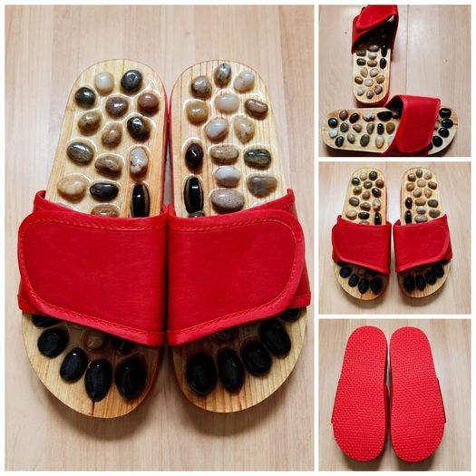 New reflexology massage slippers with stones  red