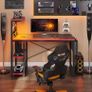 113CM Reversible Corner Gaming Desk with RGB LED Lights, Black Carbon Fibre Surface, Storage Shelves, Side Pocket & Hooks, Compact Computer Desk for Small Spaces & Home Office Image 6