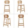 Set of 2 Bar Stools PU Leather Bar Stools for Kitchen with Rattan Backrest Counter Stool for Breakfast with Solid Wood Legs (White-2) Image 4