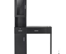 Salon Station, Wall Mount Barber Salon Station for Hair Stylist, Beauty Spa Furniture Set, 1 Storage Cabinet, 3 Cubbies and 2 Drawers(One Lockable), Black
