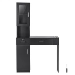 Salon Station, Wall Mount Barber Salon Station for Hair Stylist, Beauty Spa Furniture Set, 1 Storage Cabinet, 3 Cubbies and 2 Drawers(One Lockable), Black