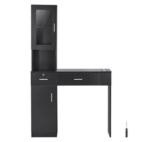 Salon Station, Wall Mount Barber Salon Station for Hair Stylist, Beauty Spa Furniture Set, 1 Storage Cabinet, 3 Cubbies and 2 Drawers(One Lockable), Black