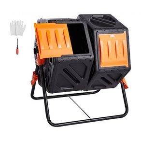 Compost Bin, 140.1L Dual Chamber Composting Tumbler, High Volume Two Rotating Chambers with 2 Sliding Door and Steel Frame