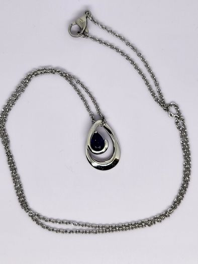 Blue Sapphire Pendant with Chain (Size 20) in Rhodium Overlay Sterling Silver 1.000 Ct.