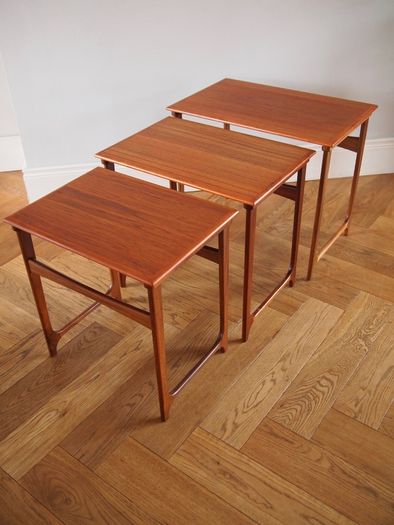 Danish Mid Century Modern Teak Nest Of Tables / B.C. Mobler, Vejle, Denmark, Vintage 1960s